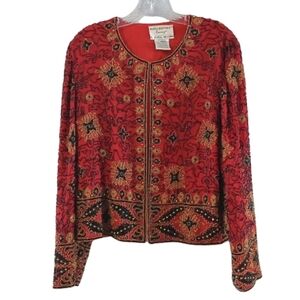 Vintage 1994 Adrianna Papell Beaded Evening Jacket Red Black Gold Medium Large